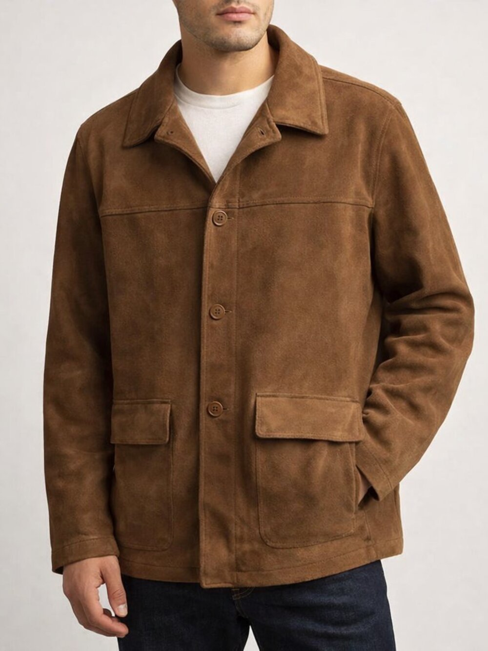 Emporio EGA  Fashion Men's Faux Suede Vintage Jacket Camel Brown Size XL
